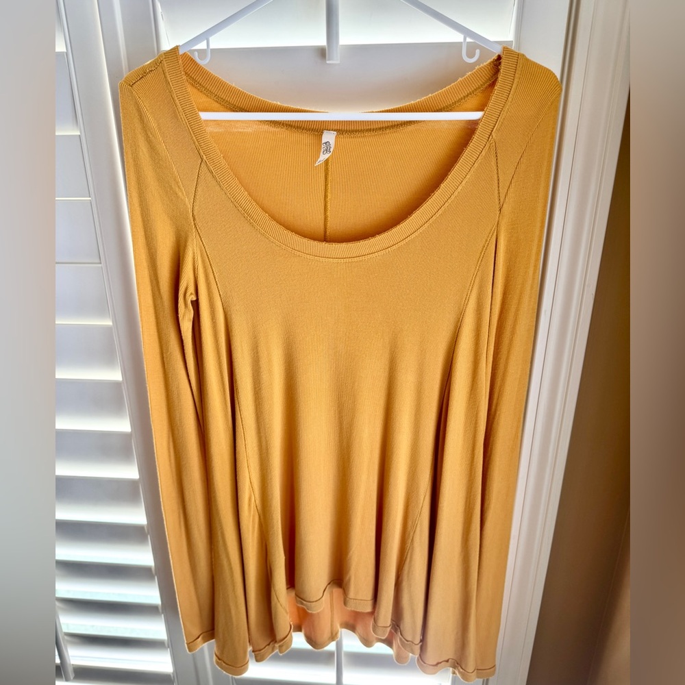 Free People We The Free Long Sleeve Ribbed Tunic Top – XS Mustard Yellow Boho